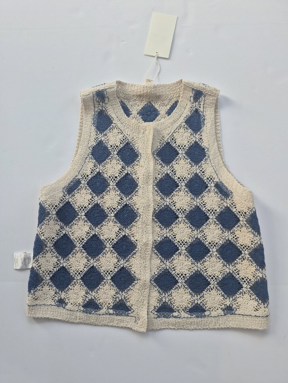 *NWT* [Sezane] Ron Top In Ecru/Blue, Size L, 100% Organic Cotton, Vest - Picture 8 of 11